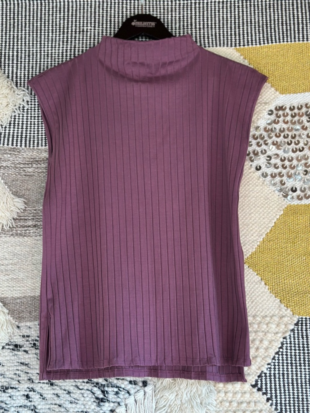Eileen Fisher Ribbed Sleeveless Mock Neck Top - Plum